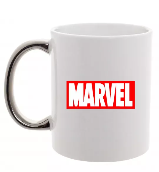 Чашка з кольоровою ручкою Marvel logo red white Срібло фото
