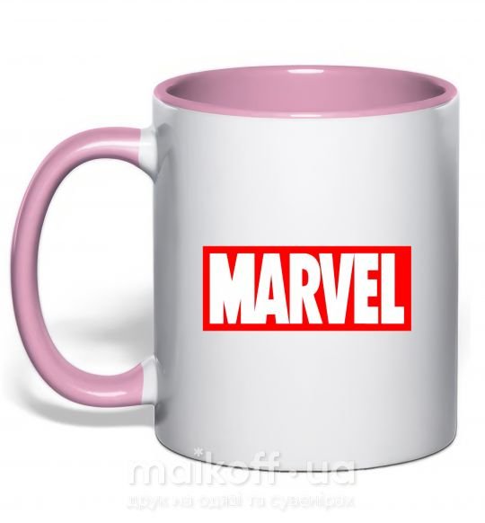 Чашка з кольоровою ручкою Marvel logo red white Ніжно рожевий фото