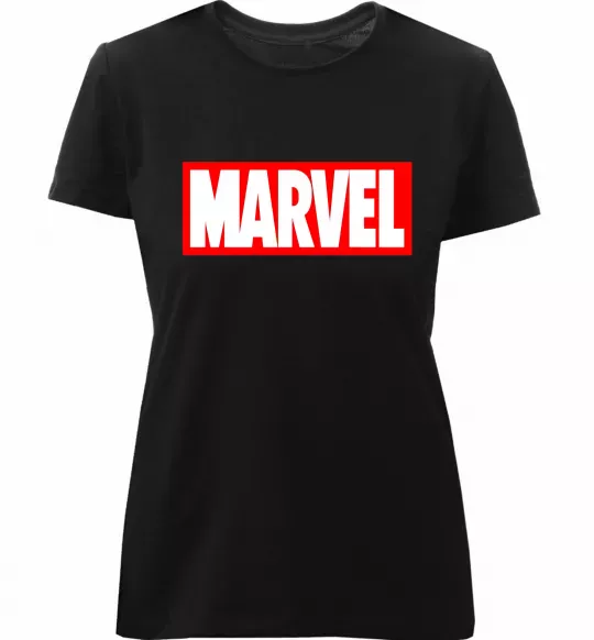 Жіноча преміум футболка Marvel logo red white Чорний фото