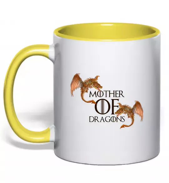 Чашка з кольоровою ручкою Mother of dragons full colour Сонячно жовтий фото