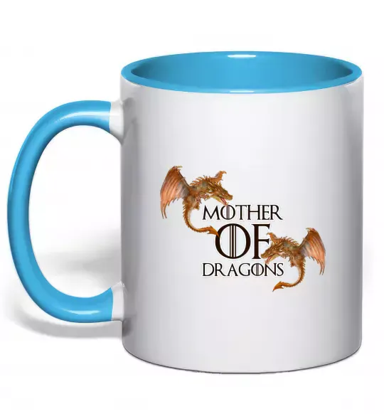 Чашка з кольоровою ручкою Mother of dragons full colour Блакитний фото