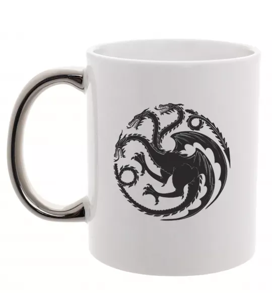 Чашка з кольоровою ручкою Герб Таргаріенів Срібло фото