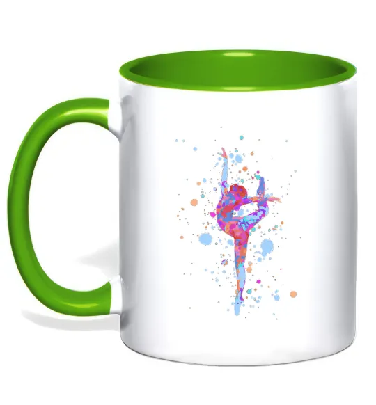 Чашка з кольоровою ручкою Гімнастика бризки Лаймовий фото