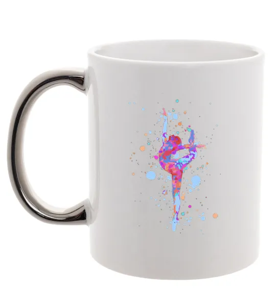 Чашка з кольоровою ручкою Гімнастика бризки Срібло фото