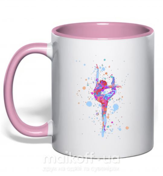Чашка з кольоровою ручкою Гимнастика брызги Ніжно рожевий фото