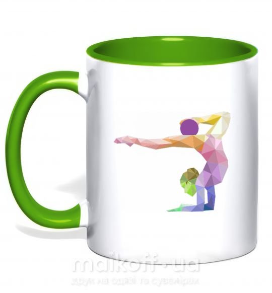 Чашка с цветной ручкой Гимнастка геометрия Зеленый фото