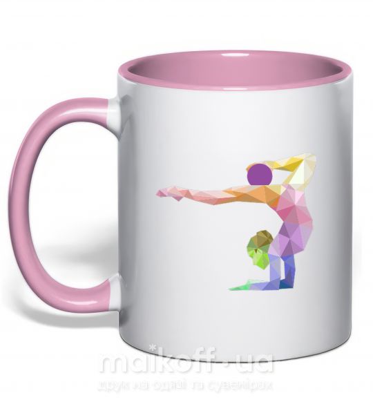 Чашка с цветной ручкой Гимнастка геометрия Нежно розовый фото