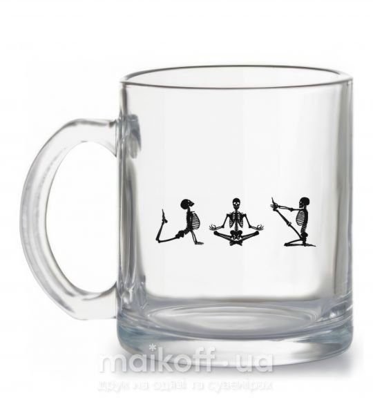 Чашка стеклянная Йога скелеты Прозрачный фото