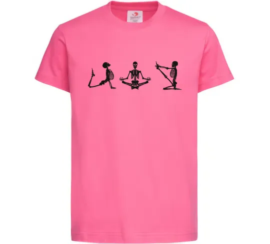 Детская футболка Йога скелети Ярко-розовый фото