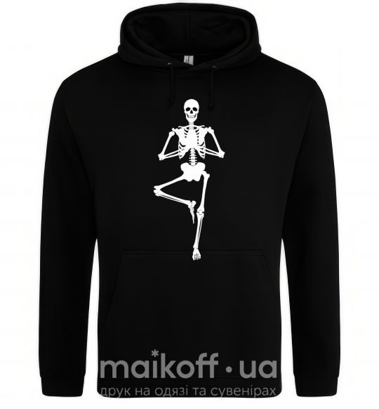 Женская толстовка (худи) Скелет йога Черный фото