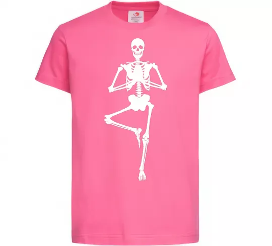 Детская футболка Скелет йога Ярко-розовый фото