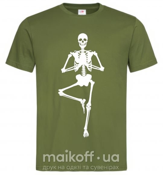Чоловіча футболка Скелет йога Оливковий фото