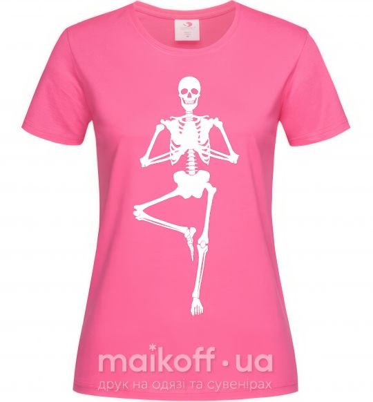 Женская футболка Скелет йога Ярко-розовый фото