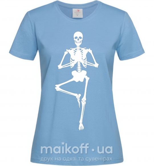 Женская футболка Скелет йога Голубой фото