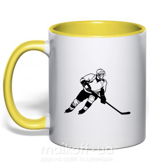 Чашка с цветной ручкой Хоккеист Солнечно желтый фото