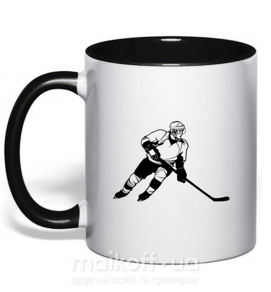 Чашка с цветной ручкой Хоккеист Черный фото