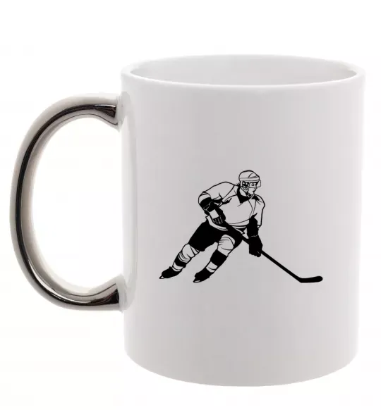 Чашка з кольоровою ручкою Хокеїст Срібло фото
