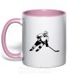 Чашка з кольоровою ручкою Хоккеист Ніжно рожевий фото