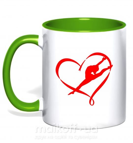 Чашка з кольоровою ручкою Heart gymnastic Зелений фото