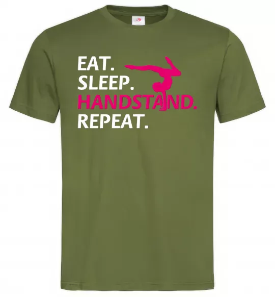 Мужская футболка Eat sleep handstand repeat Оливковый фото