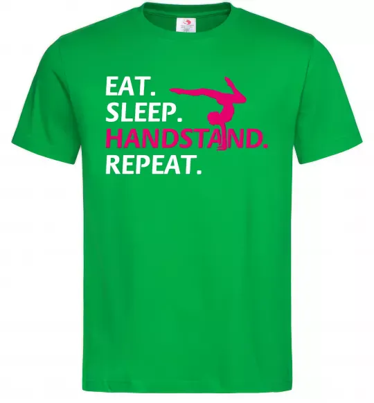 Мужская футболка Eat sleep handstand repeat Зеленый фото