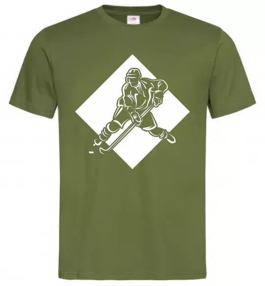 Мужская футболка Хокеїст в ромбі Оливковый фото