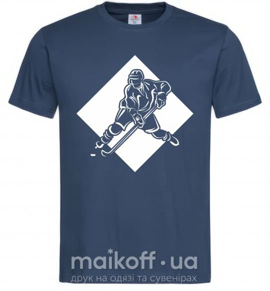 Мужская футболка Хоккеист в ромбе Темно-синий фото