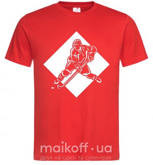Мужская футболка Хоккеист в ромбе Красный фото