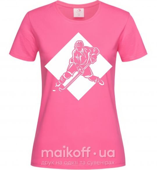 Жіноча футболка Хоккеист в ромбе Яскраво-рожевий фото