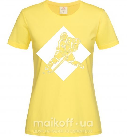 Женская футболка Хоккеист в ромбе Лимонный фото
