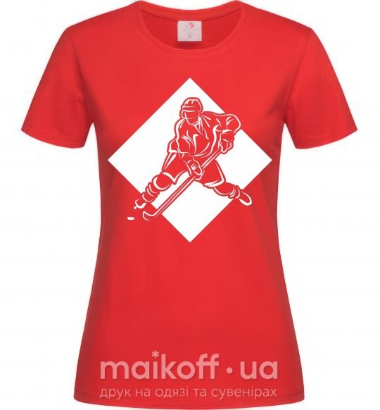 Женская футболка Хоккеист в ромбе Красный фото