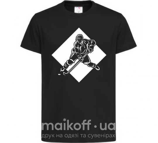 Детская футболка Хоккеист в ромбе Черный фото
