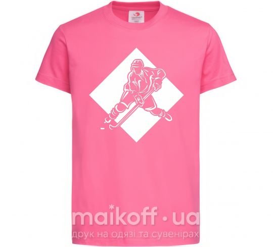 Детская футболка Хоккеист в ромбе Ярко-розовый фото