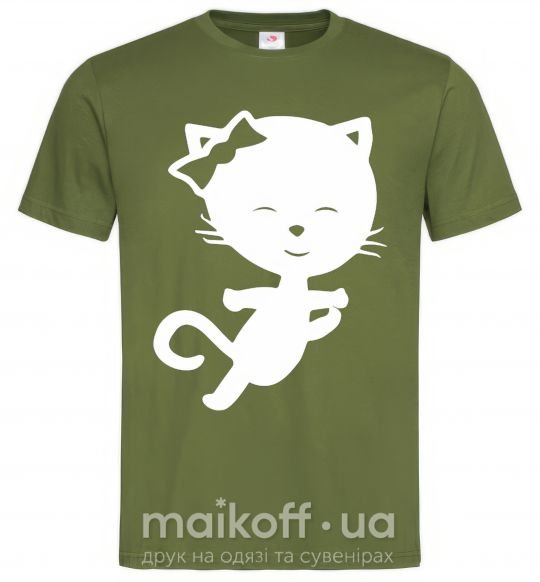 Мужская футболка Stretching cat Оливковый фото