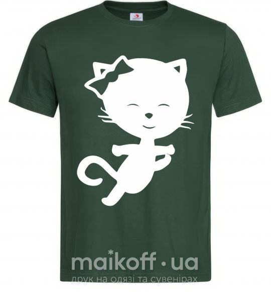 Мужская футболка Stretching cat Темно-зеленый фото