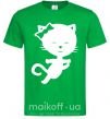 Мужская футболка Stretching cat Зеленый фото