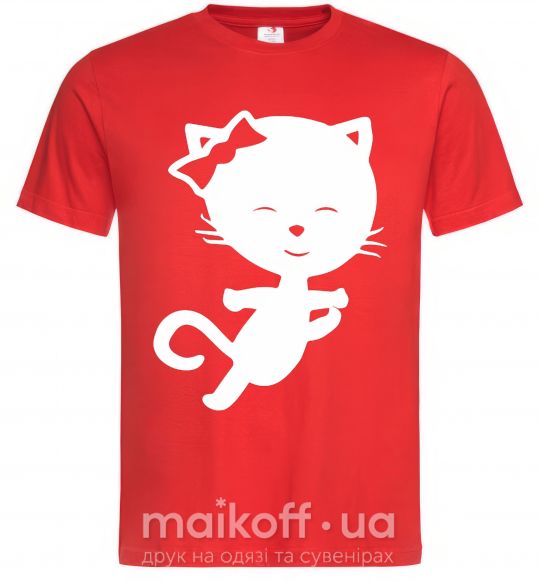 Мужская футболка Stretching cat Красный фото
