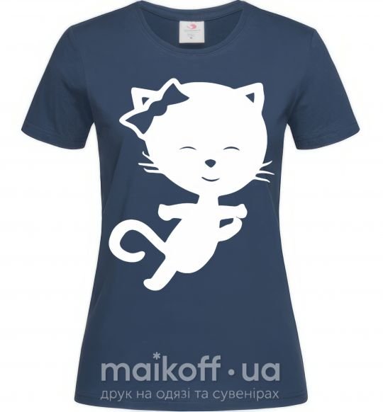 Жіноча футболка Stretching cat Темно-синій фото