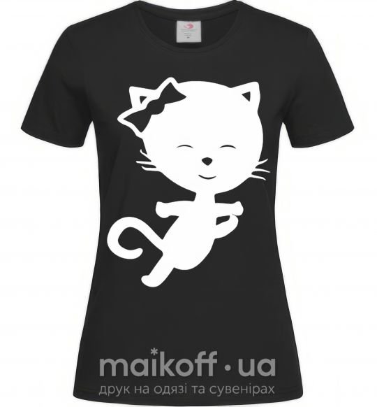 Женская футболка Stretching cat Черный фото