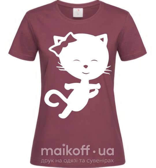 Женская футболка Stretching cat Бордовый фото