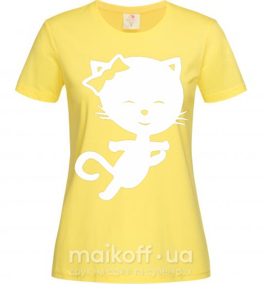 Жіноча футболка Stretching cat Лимонний фото