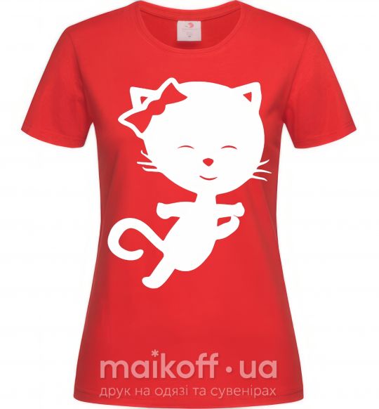 Женская футболка Stretching cat Красный фото