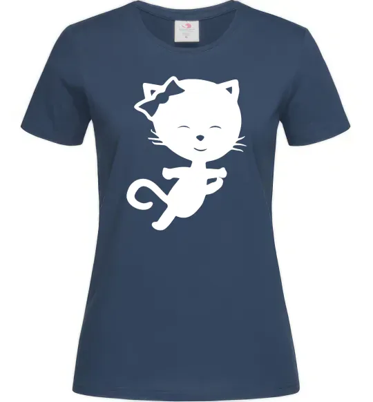 Женская футболка Stretching cat Темно-синий фото