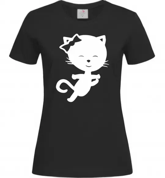 Женская футболка Stretching cat Черный фото
