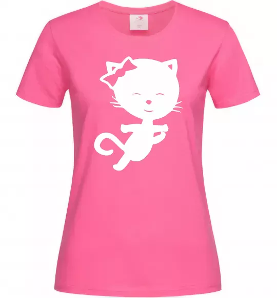 Женская футболка Stretching cat Ярко-розовый фото