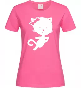 Женская футболка Stretching cat Ярко-розовый фото