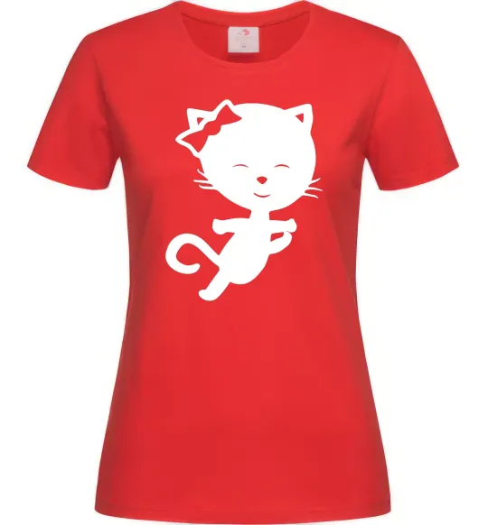 Женская футболка Stretching cat Красный фото