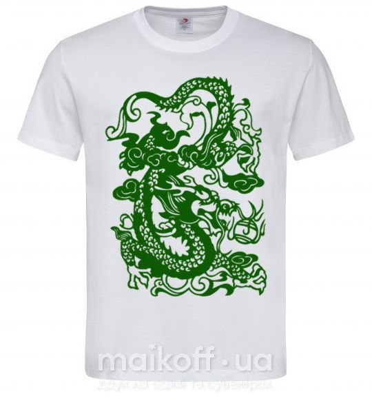 Мужская футболка Дракон зеленый Белый фото