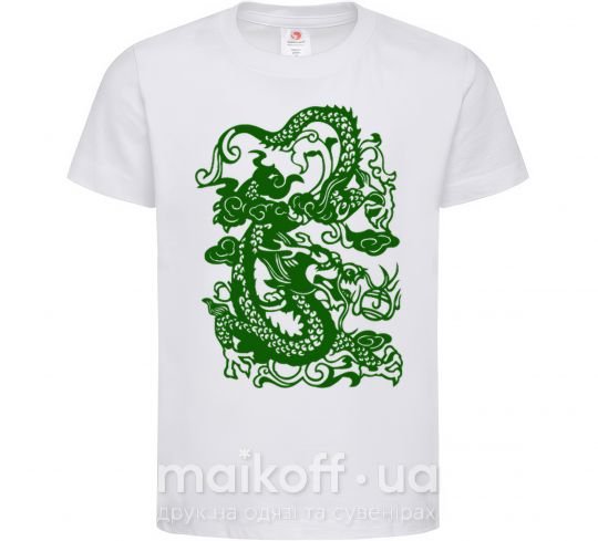 Детская футболка Дракон зеленый Белый фото