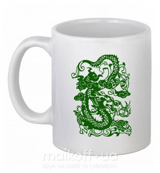 Чашка керамическая Дракон зеленый Белый фото